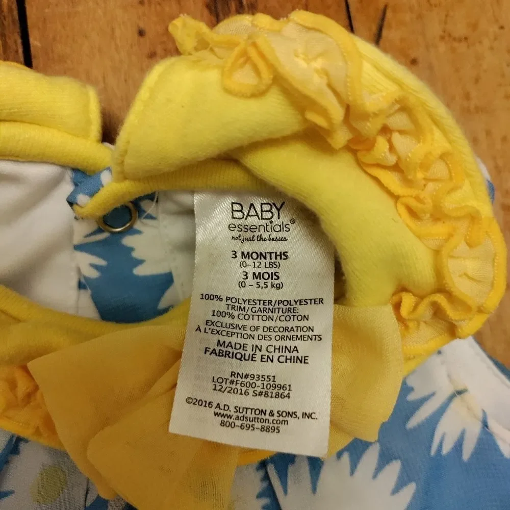 Romper 3 months daisy bubble romper retro style blue yellow floral vintage
